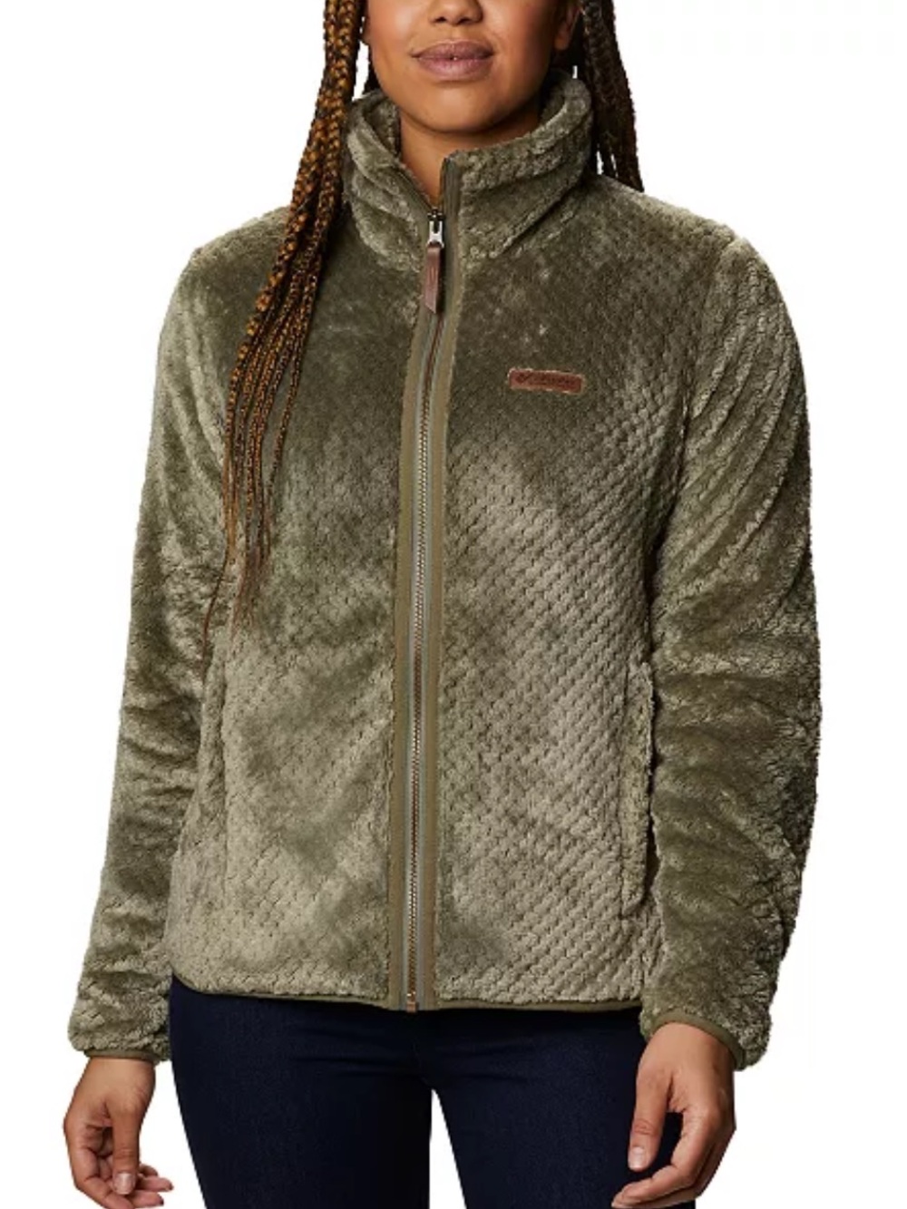 Columbia Women's Fire Side II High-Pile-Fleece Jacket Plus Size 2X Olive Green